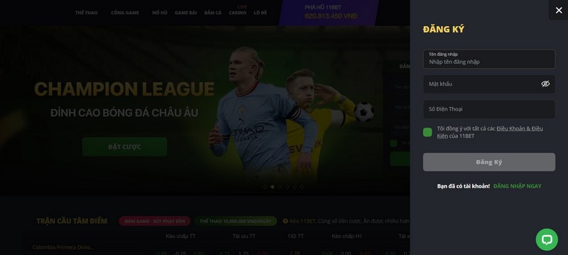 Tham gia đăng ký 11bet cực kì nhanh chóng,